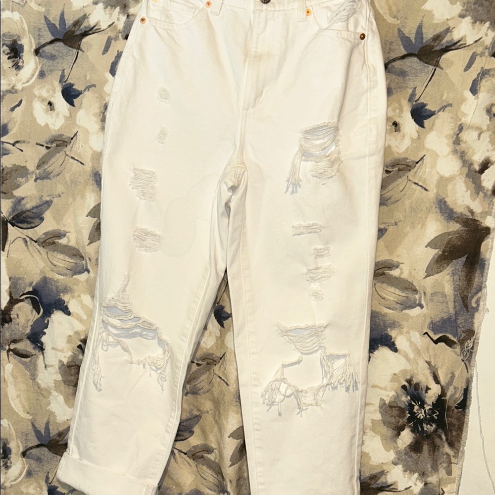 Garage White Distressed Boyfriend Jeans